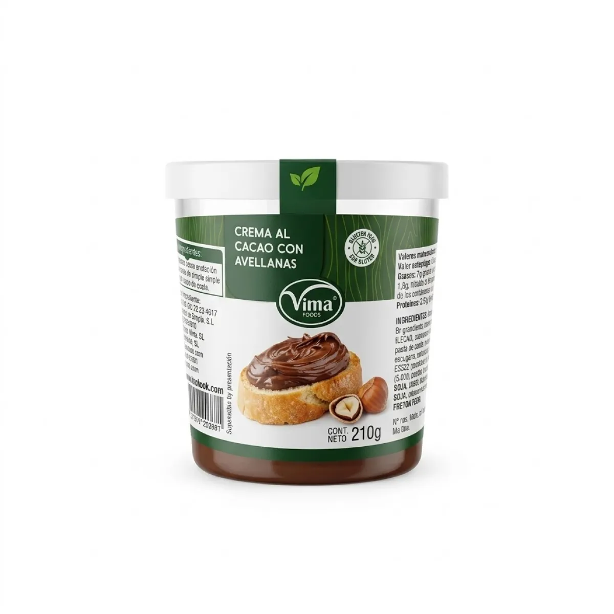 Crema de cacao con avellanas 210gr Vima